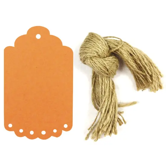 Wrapables 50 Gift Tags/Kraft Hang Tags with Free Cut Strings for Gifts, Crafts & Price Tags, Large Scalloped Edge, Orange {1}