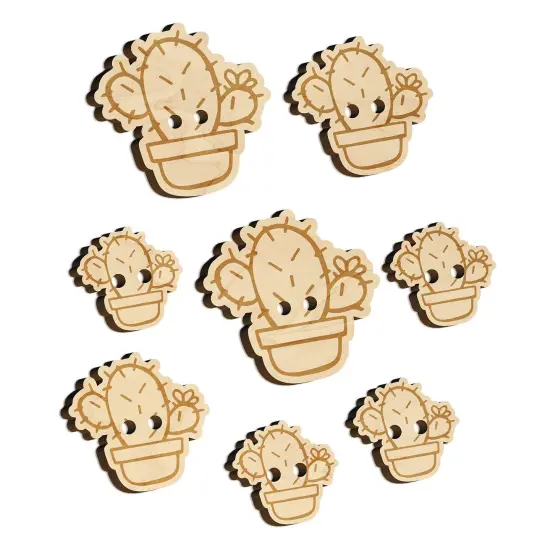 Hand Drawn Prickly Pear Cactus Doodle Wood Buttons for Sewing Knitting Crochet DIY Craft {7}
