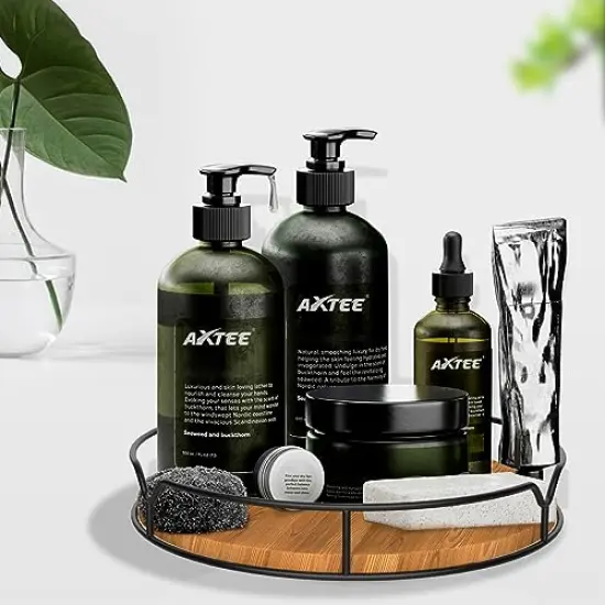 Lazy Susan Turntable Organizer for Cabinet Pantry Kitchen Countertop Refrigerator Cupboard, Pine Wood, 9", Carbonized Black {6}