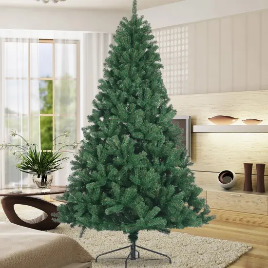 6ft Artificial Christmas Tree Full Natural Spruce PVC Fir Tree Foldable Metal Stand Unlit Green {2}