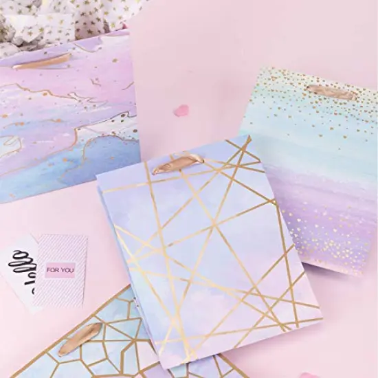 Medium Size Gift Bags-Colorful Marble Pattern Gift Bag with Tissue Paper for Shopping, Parties, Wedding, Baby Shower, Craft-4 Pack-7" X 4" X 9" {3}