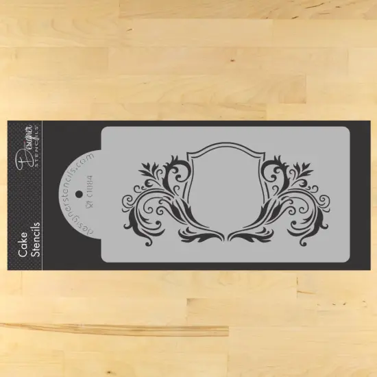 Ornate Monogram Crest Cake Stencil | C1084 by Designer Stencils | Cake Decorating Tools | Baking Stencils for Royal Icing, Airbrush, Dusting Powder | Reusable Plastic Food Grade Stencil | Easy to Use {1}