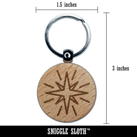 Shining Star Engraved Wood Round Keychain Tag Charm {2}