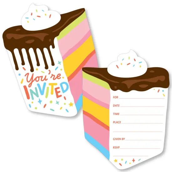 Big Dot of Happiness Cake Time - Shaped Fill-In Invitations - Happy Birthday Party Invitation Cards with Envelopes - Set of 12 {1}