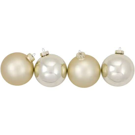 Northlight 2-Finish Glass Christmas Ball Ornaments - 4" (100mm) - Champagne Gold - 4ct {1}