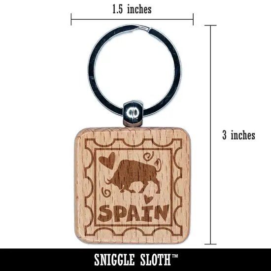 Spain Passport Travel Engraved Wood Square Keychain Tag Charm {2}