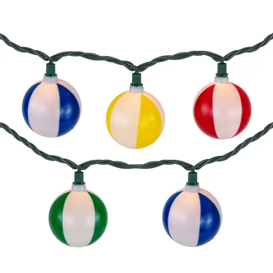 Northlight Beach Ball Patio Light Set - 6' Green Wire - 10ct Multi {3}