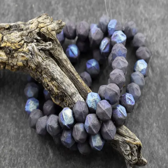 *20* 8mm Purple Washed Etched OpaqueDark Thistle AB Antique Cut Round Beads {1}