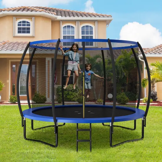 12FT ASTM Approved Recreational Trampoline with Ladder Blue {2}