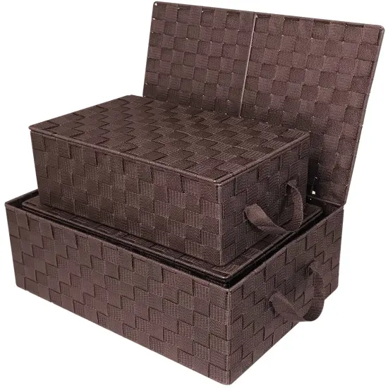 Sorbus Woven Basket Bin Set - Shelf Storage Tote Baskets for Household Items - Stackable with lid, Woven Straps and built-in Carry Handles (3 Pack) Chocolate {5}