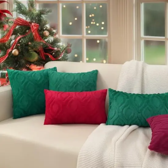 decorUhome Decorative Throw Pillow Covers 18x18, Soft Plush Faux Wool Couch Pillow Covers for Home, Set of 2, Beige {4}