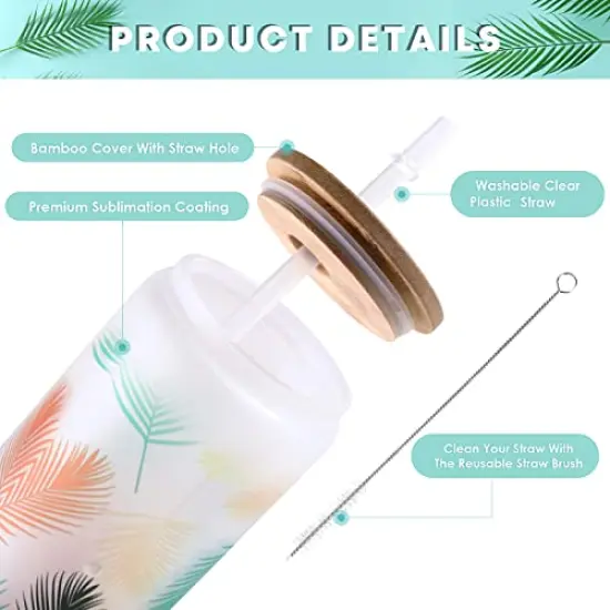 8 Pieces Sublimation Glass Blanks with Bamboo Lid - 16 Oz Frosted Sublimation Beer Can Glass - Sublimation Glass Tumblers for Iced Coffee Juice Soda Drinks {5}