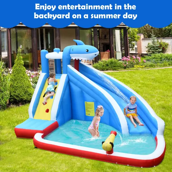 Inflatable Water Slide Shark Bounce House Castle Without Blower {5}