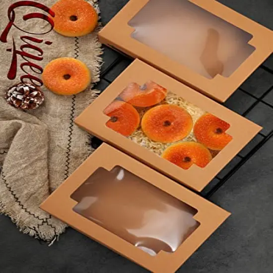 36 Packs Auto-pop up Kraft Cookie Boxes for Gift Giving 8x5.3x2 inch Brown Treat Box with Window One Second Folding Bakery Box for Donuts Candies and Biscuit {3}