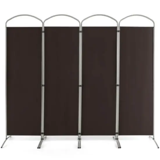 6.2Ft Folding 4-Panel Room Divider for Home Office Living Room Brown {3}