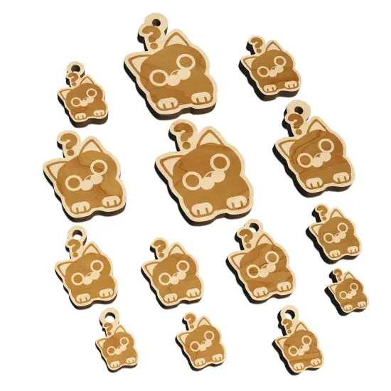 Round Cat Curious Mini Wood Shape Charms Jewelry DIY Craft {7}