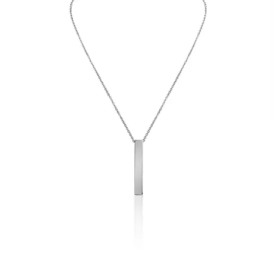 Large Square 4-Sided Vertical Bar Polished Stainless Steel Necklace Rose {3}