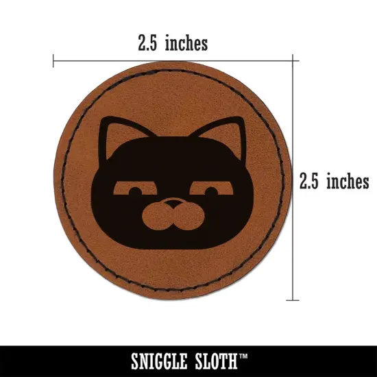 Round Cat Face Skeptical Round Iron-On Engraved Faux Leather Patch Applique - 2.5" Brown {3}