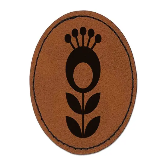 Scandinavian Flower Round Iron-On Engraved Faux Leather Patch Applique - 2.5" Brown {1}