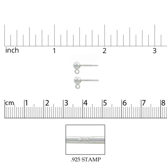 JewelrySupply Sterling Silver 4mm Ball Post Earrings with Open Ring (1 Pair of Sterling Silver Earrings) {2}