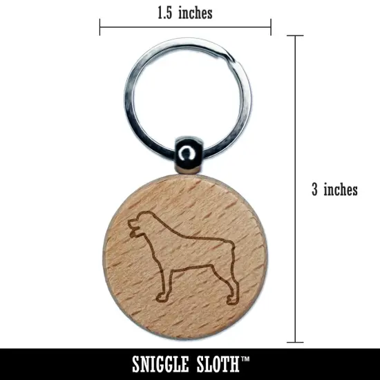 Rottweiler Dog Outline Engraved Wood Round Keychain Tag Charm {2}