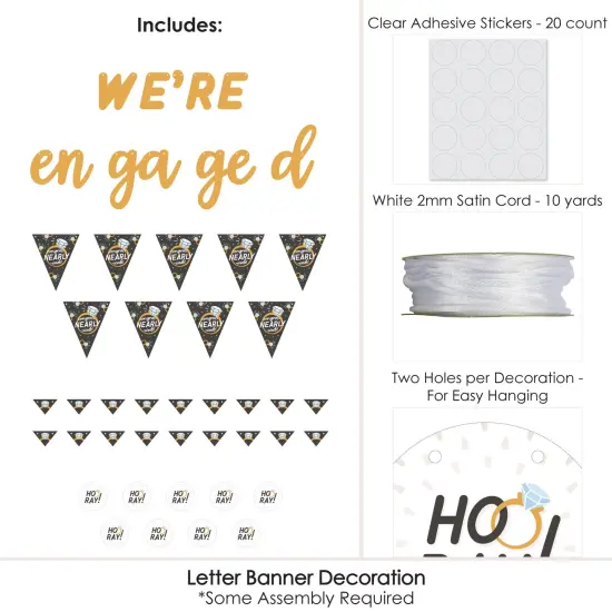 Big Dot of Happiness Just Engaged - Black and White - Engagement Party Letter Banner Decoration - 36 Banner Cutouts and We're Engaged Banner Letters {6}