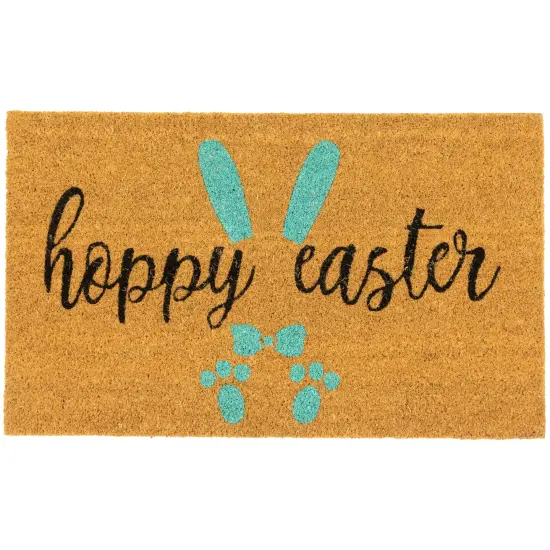 Northlight Natural Coir "Hoppy Easter" Outdoor Doormat - 18" x 30" Blue {1}