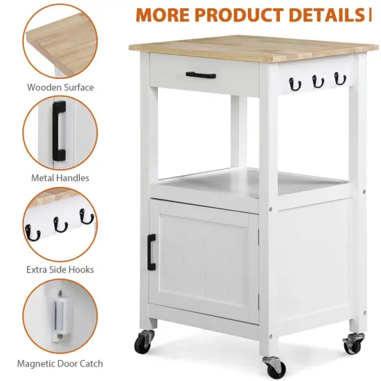 Rolling Kitchen Island Cart w/ Storage Shelf Cabinet . {3}