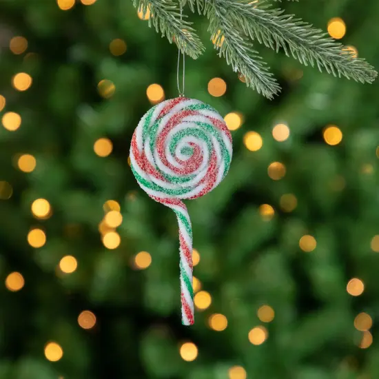 Northlight 6ct Frosted White, Green and Red Lollipop Christmas Ornaments 7" {3}