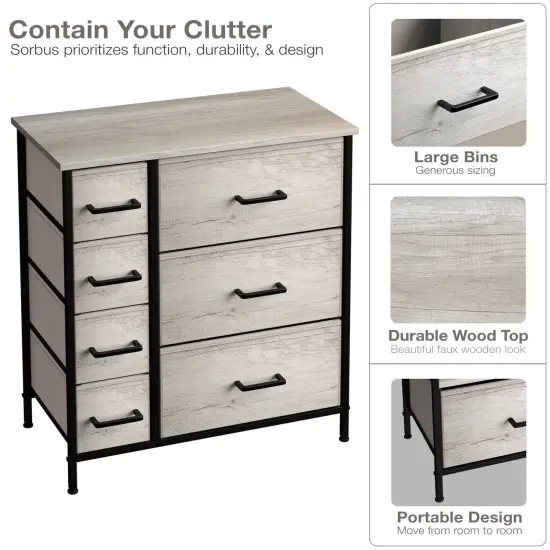 Sorbus Dresser with Drawers - Furniture Storage Tower Unit for Bedroom, Hallway, Closet, Office Organization - Steel Frame, Wood Top, Easy Pull Fabric Bins Rustic Beige {4}