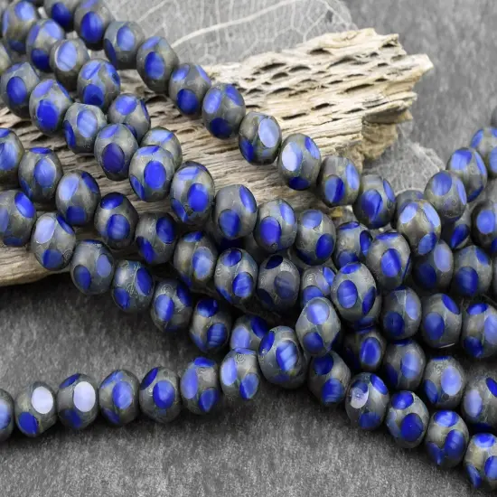 *15* 8mm Lapis Blue Travertine Window Cut Round Beads {3}