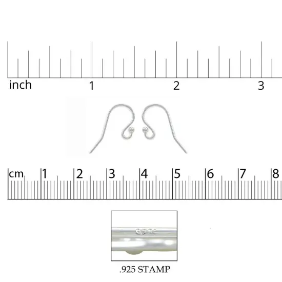 JewelrySupply Sterling Silver Fish Hook Earring Wires with 2mm Bead (1 Pair of Sterling Silver Earrings) {2}