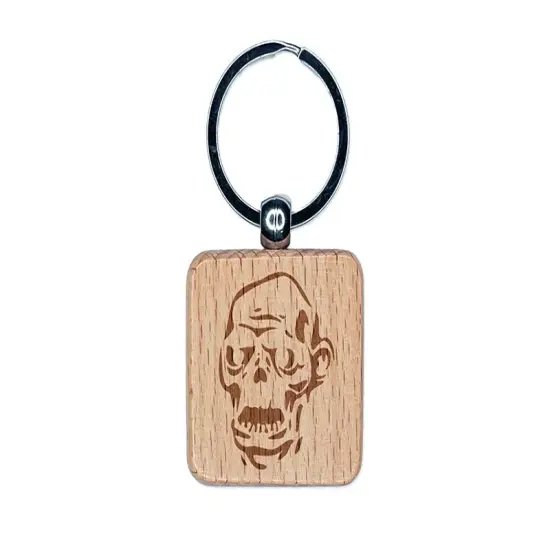 Spooky Zombie Head Halloween Monster Engraved Wood Square Keychain Tag Charm {1}