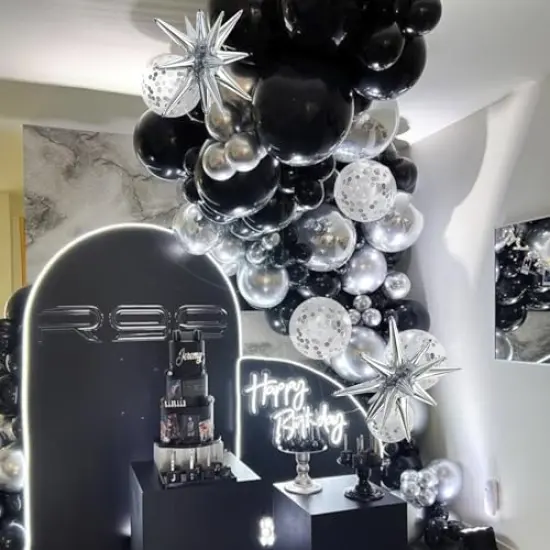 Black and Silver Balloon Garland Arch Kit with Latex Confetti Balloons Silver Explosion Star Balloons for New Year Eve Party Decor Graduation Birthday Wedding Anniversary Party Supplies {3}