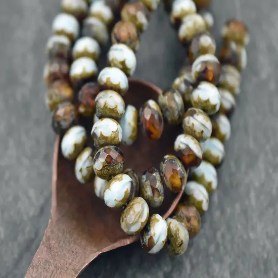 *25* 6x9mm Blended Matte Topaz Blue Turquoise Picasso Fire Polished Rondelle Beads {4}