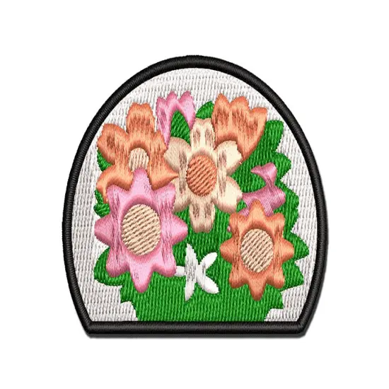 Pocket of Posies Flower Bouquet Multi-Color Embroidered Iron-On or Hook & Loop Patch Applique {1}