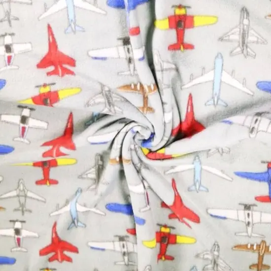 FabricLA | Fleece Fabric By The Yard | 36"X60" Inch Wide | Anti Pill Polar Fleece | Soft, Blanket, Throw, Poncho, Pillow Cover, PJ Pants, Booties, Eye Mask - Grey Airplanes (1 Yard) {1}
