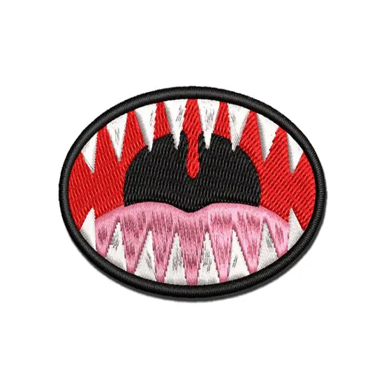 Open Mouth Sharp Teeth Multi-Color Embroidered Iron-On or Hook & Loop Patch Applique {1}