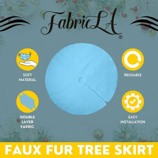 FabricLA 30" Baby Blue Faux Fur Christmas Tree Skirt - Fluffy Plush Tree Skirt (72cm) for Holiday Decorations {4}
