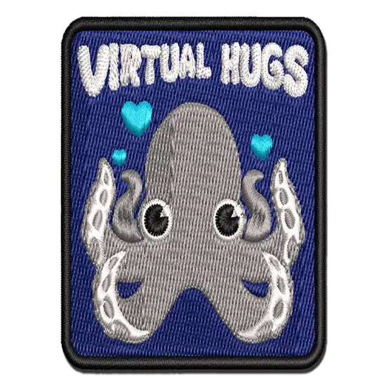 Octopus Virtual Hugs Multi-Color Embroidered Iron-On or Hook & Loop Patch Applique {1}