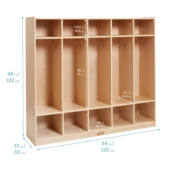 5-Section Coat Locker with 10 Scoop Front Storage Bins, Natural Contemporary {2}
