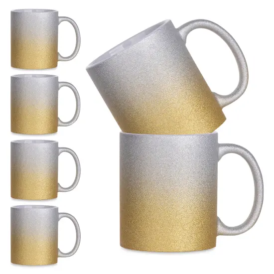 Craft Express Sublimation Printing Ceramic Mug - 11 oz, Gold Ombre Glitter, Pkg of 6 {1}