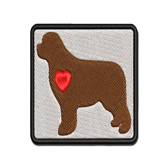 Newfoundland Dog with Heart Multi-Color Embroidered Iron-On or Hook & Loop Patch Applique {1}