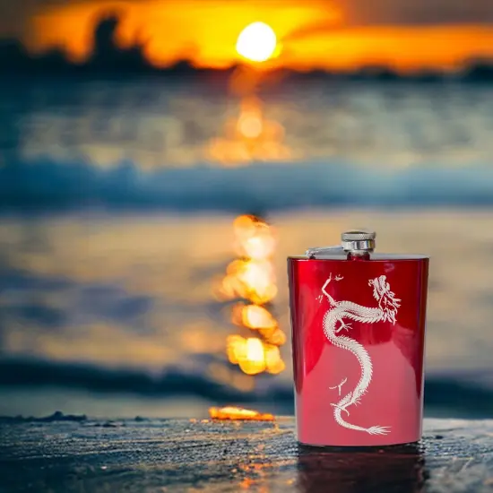 8oz RED Chinese Dragon Flask {6}