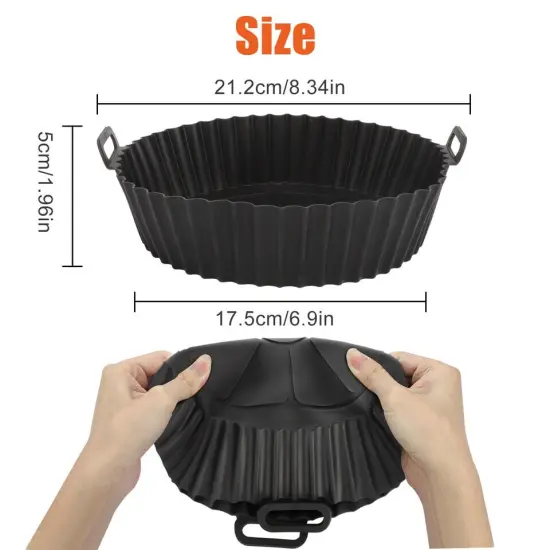 2 Pcs Air Fryer Silicone Pot Baskets Liners Non-Stick Safe Oven Baking Tray Mats {3}