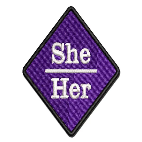 Pronouns She Her Multi-Color Embroidered Iron-On or Hook & Loop Patch Applique {1}