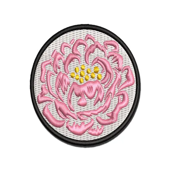 Single Peony Flower Multi-Color Embroidered Iron-On or Hook & Loop Patch Applique {1}