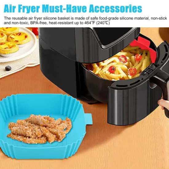 Air Fryer Silicone Pot Basket Liners Non-Stick Safe Oven Baking Tray Accessories White & pink {3}