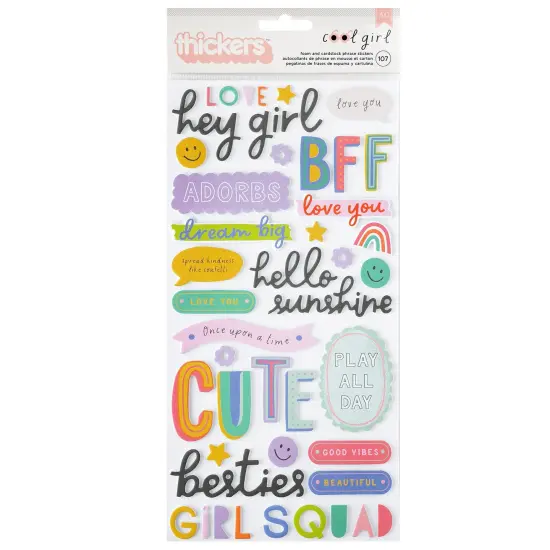 Pebbles Cool Girl Thickers Stickers 107/Pkg-Phrase {1}