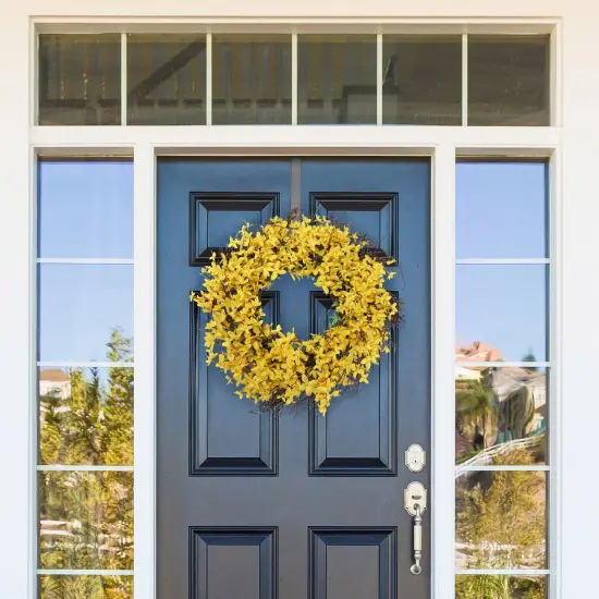 22" Sunny Yellow Forsythia Wreath with Grapevine Ring, Floral Home by Artificial Flowers {5}